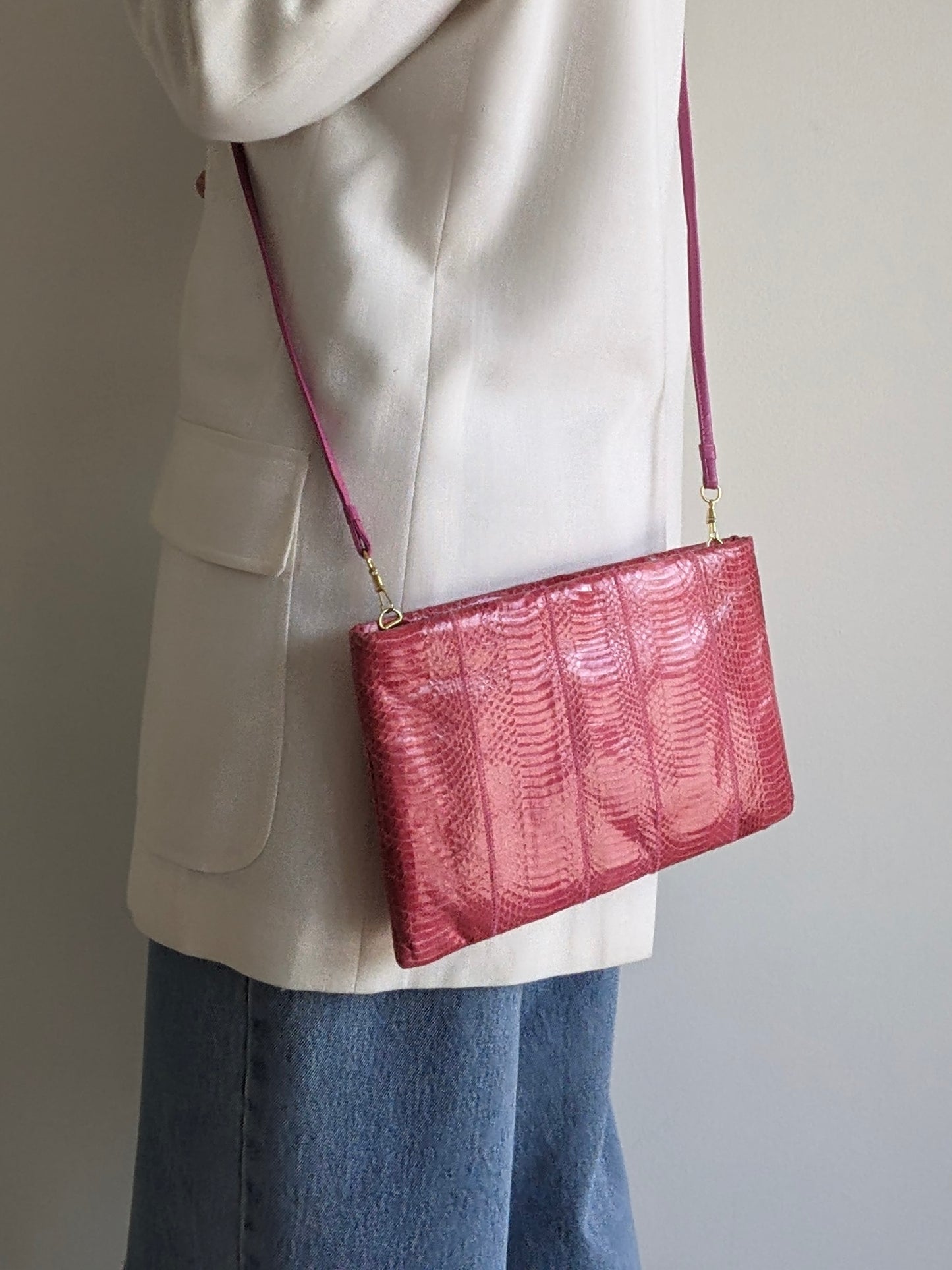 Vintage Watermelon Snakeskin Clutch Purse