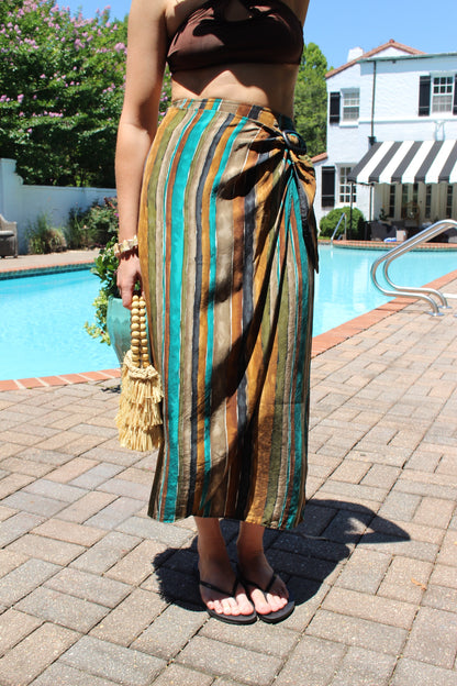 Vintage Striped Silk Wrap Skirt