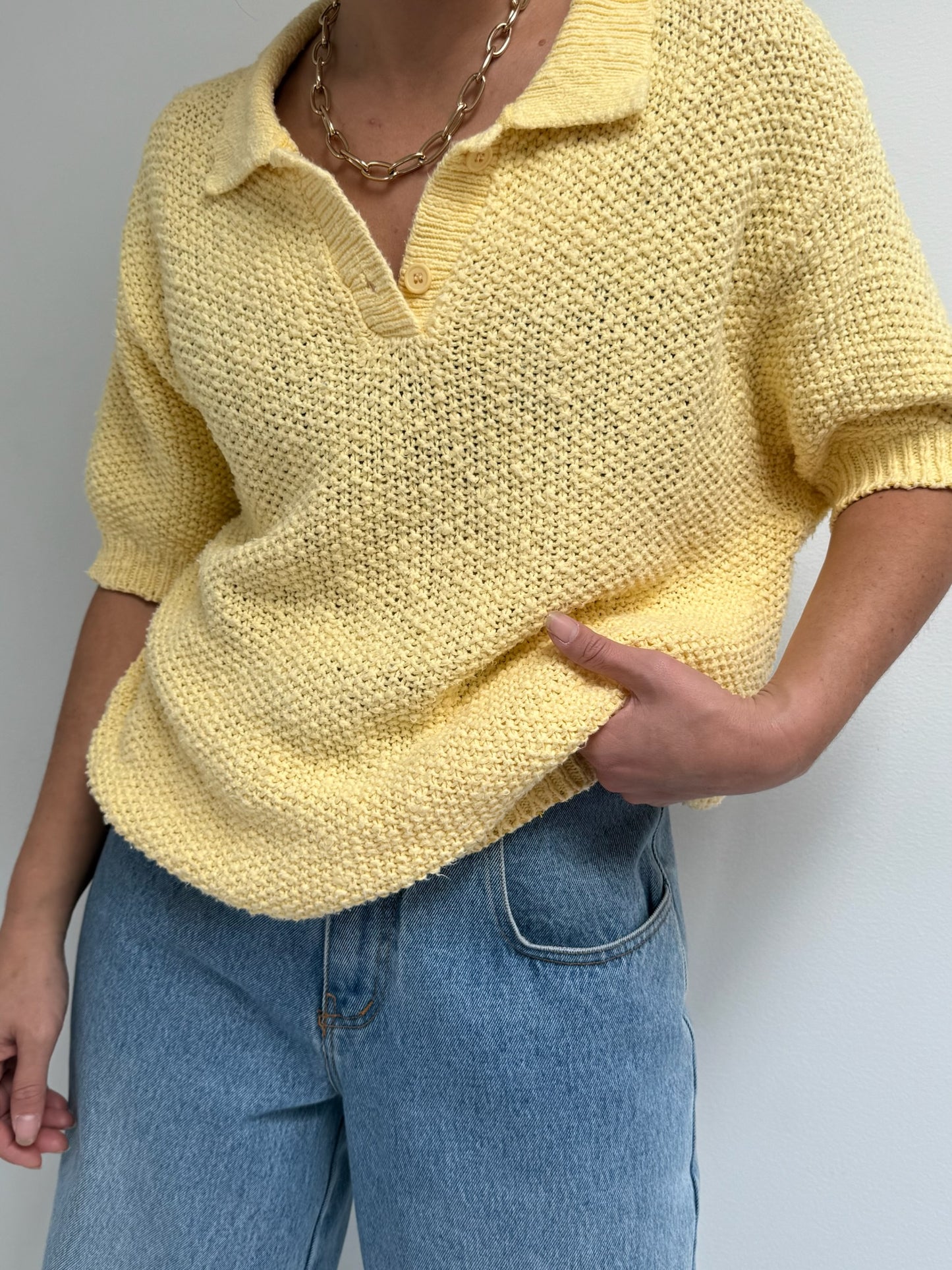 Vintage Butter Woven Cotton Henley