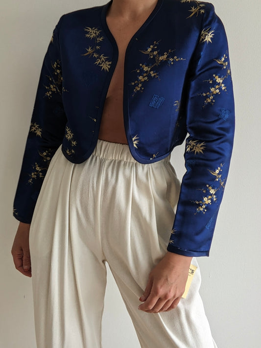 Beautiful Vintage Midnight Silk Embroidered Bolero