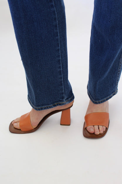 Vintage Terra Cotta Embossed Leather Heeled Sandal