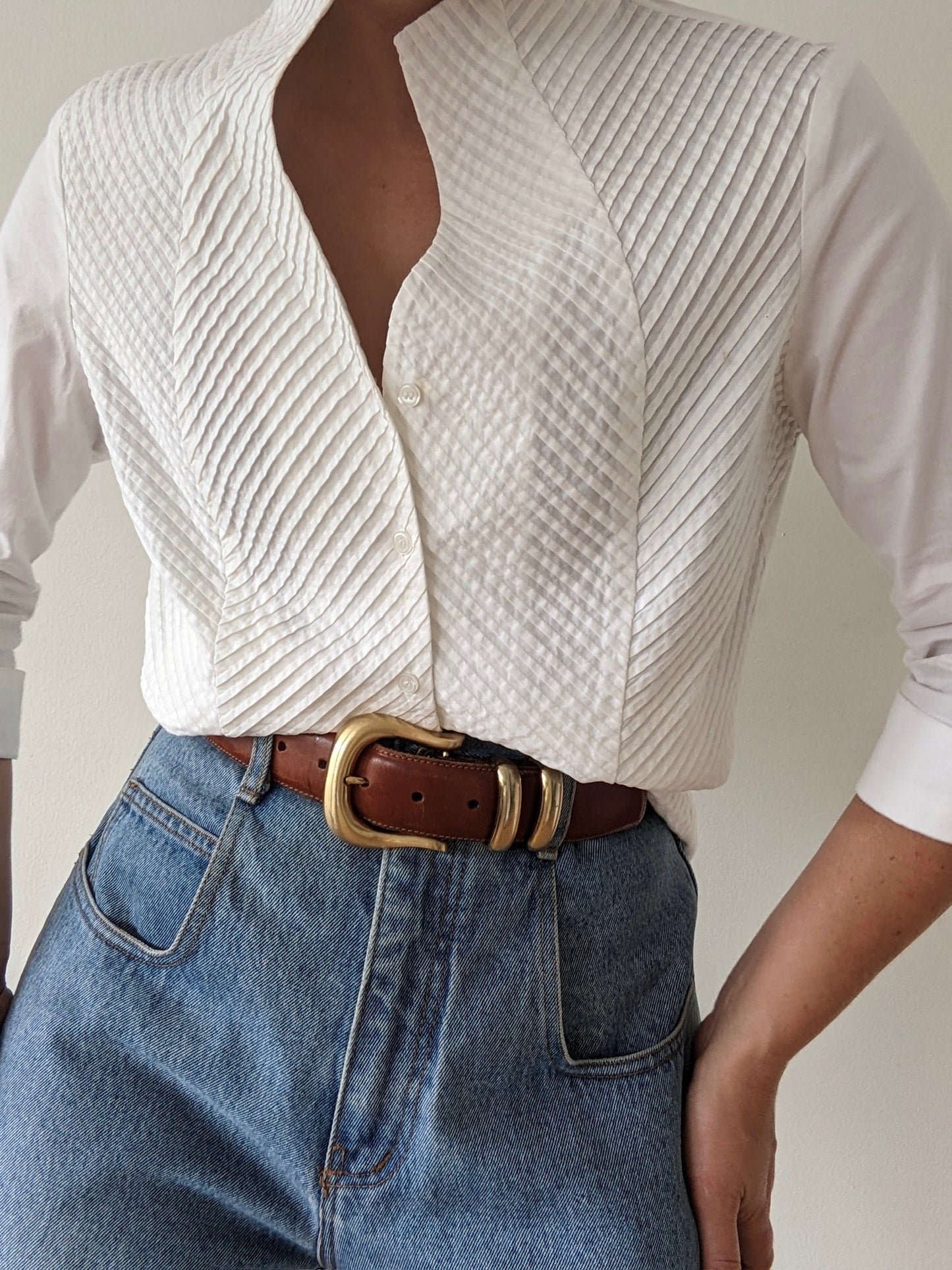 Lovely Vintage Ivory Pleated Cotton Blouse