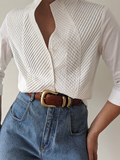 Lovely Vintage Ivory Pleated Cotton Blouse