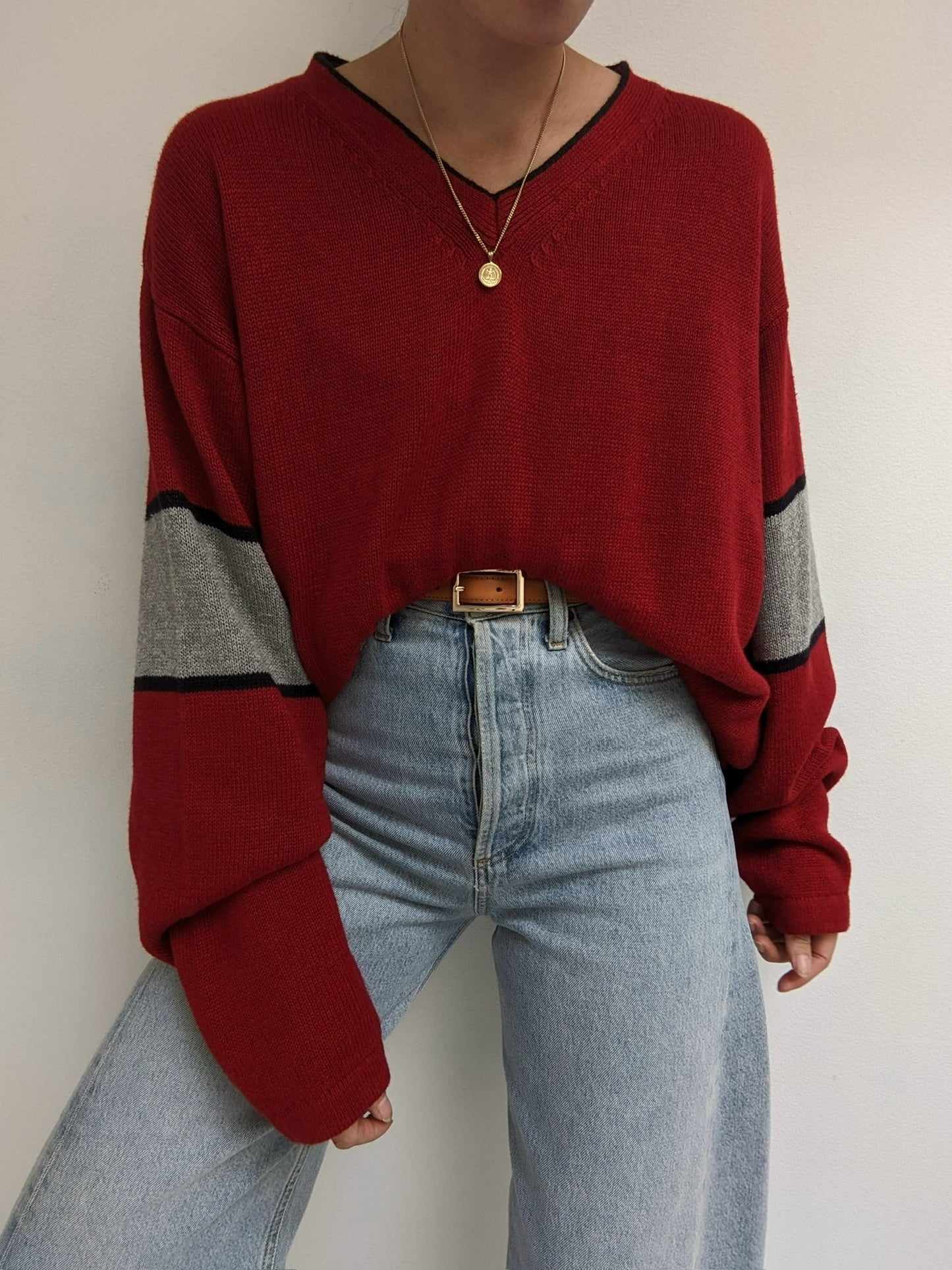 90s Berry Wide Stripe Sweater