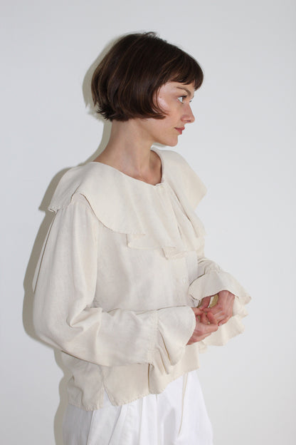 Vintage Sand Silk Ruffled Blouse