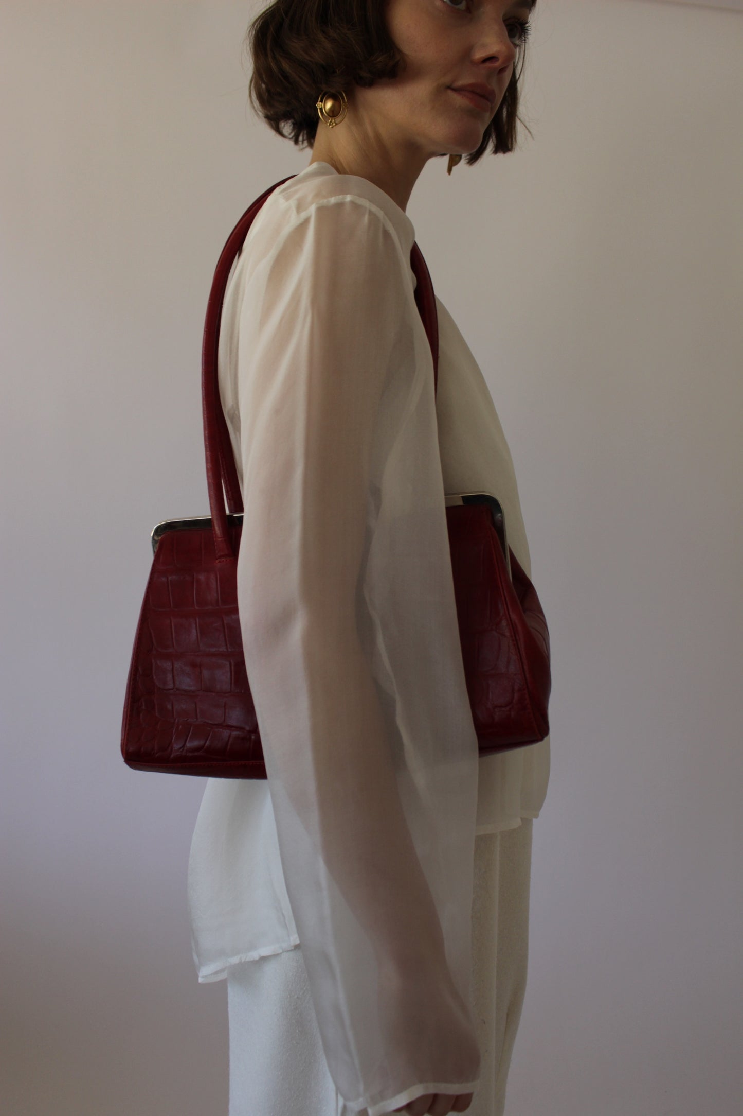 Bold Vintage Red Embossed Leather Bag