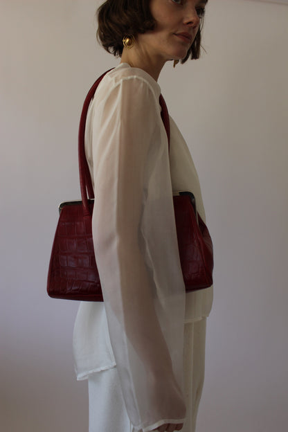 Bold Vintage Red Embossed Leather Bag
