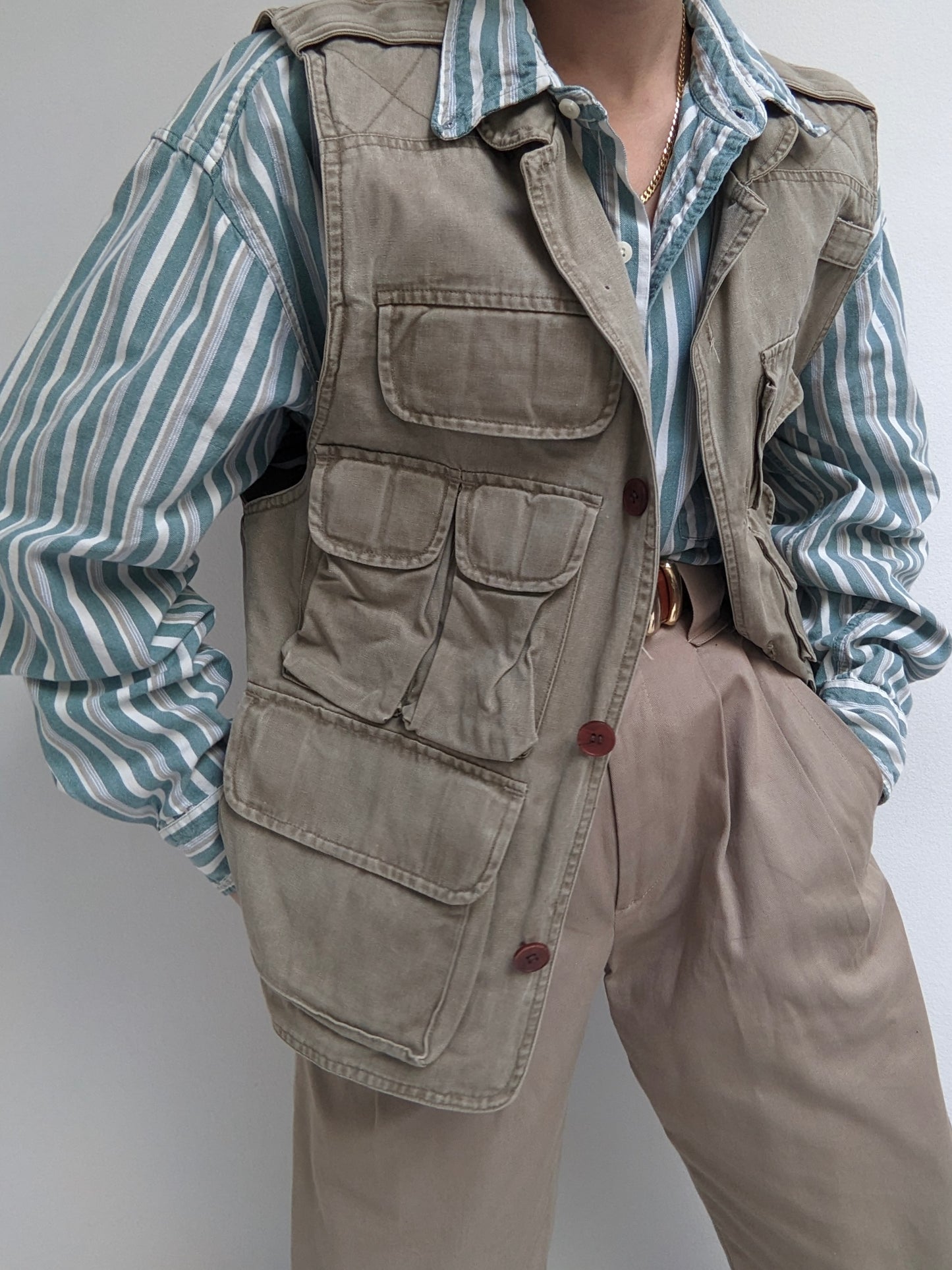 Vintage Khaki Cotton Cargo Vest