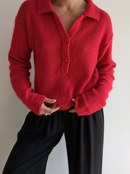 Vintage Cayenne Silk & Angora Henley