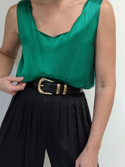 Vintage Emerald Satin Silk Sleeveless Top