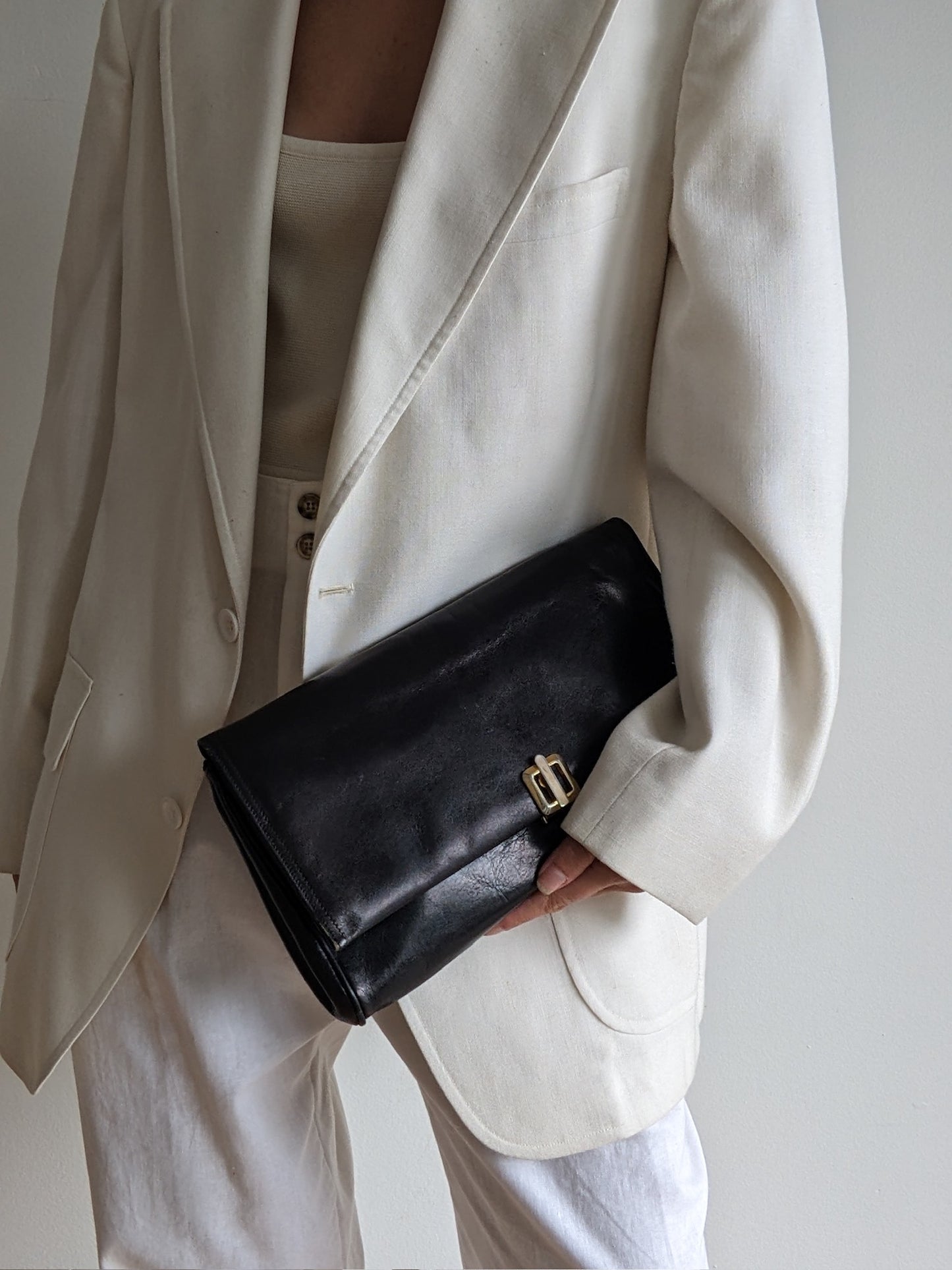 Vintage Italian Onyx Leather Clutch