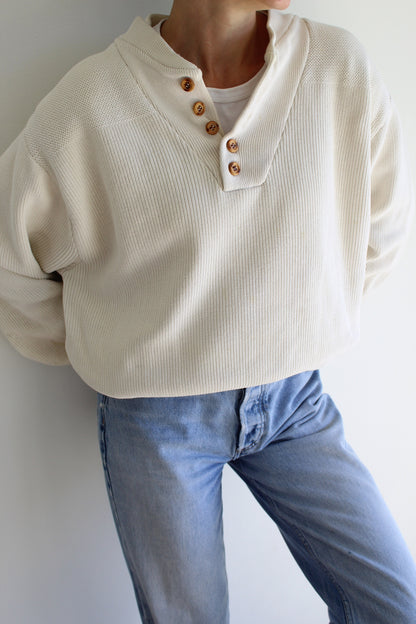 Favorite Vintage Cream Ribbed Cotton Henley
