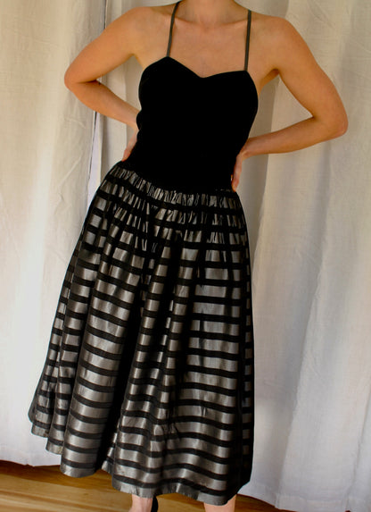 Stunning Vintage Velvet & Striped Dress