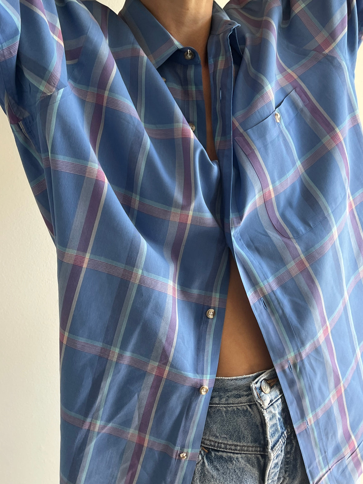 Vintage Christian Dior Sky Blue Plaid Button Down