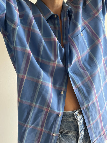Vintage Christian Dior Sky Blue Plaid Button Down