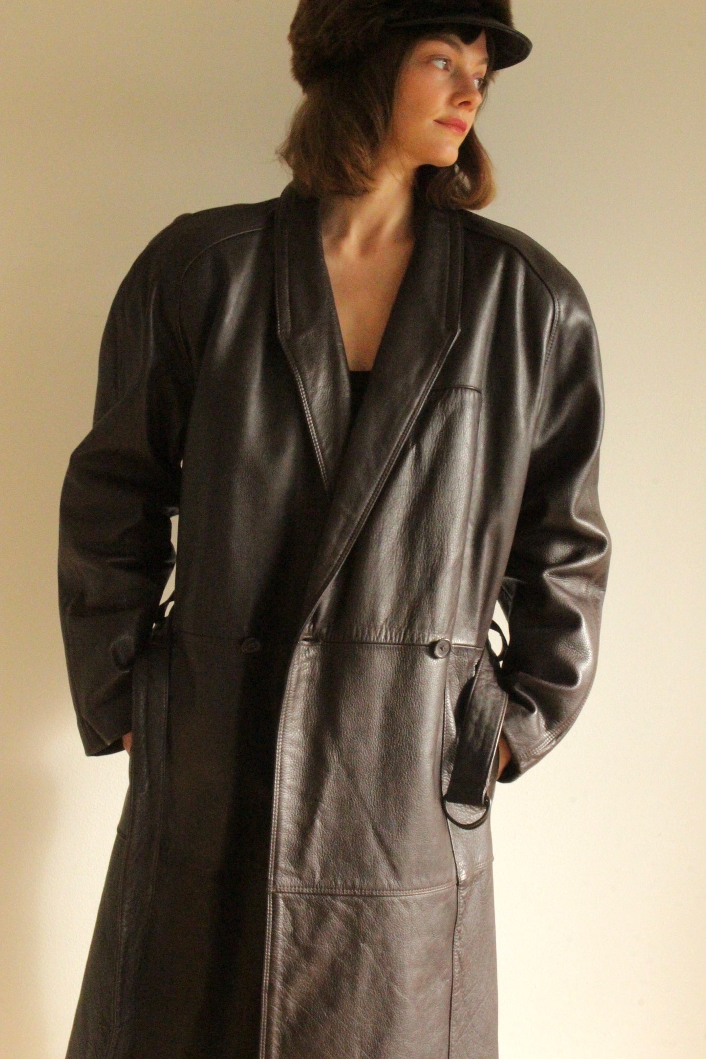 Rare Vintage Espresso Belted Leather Coat