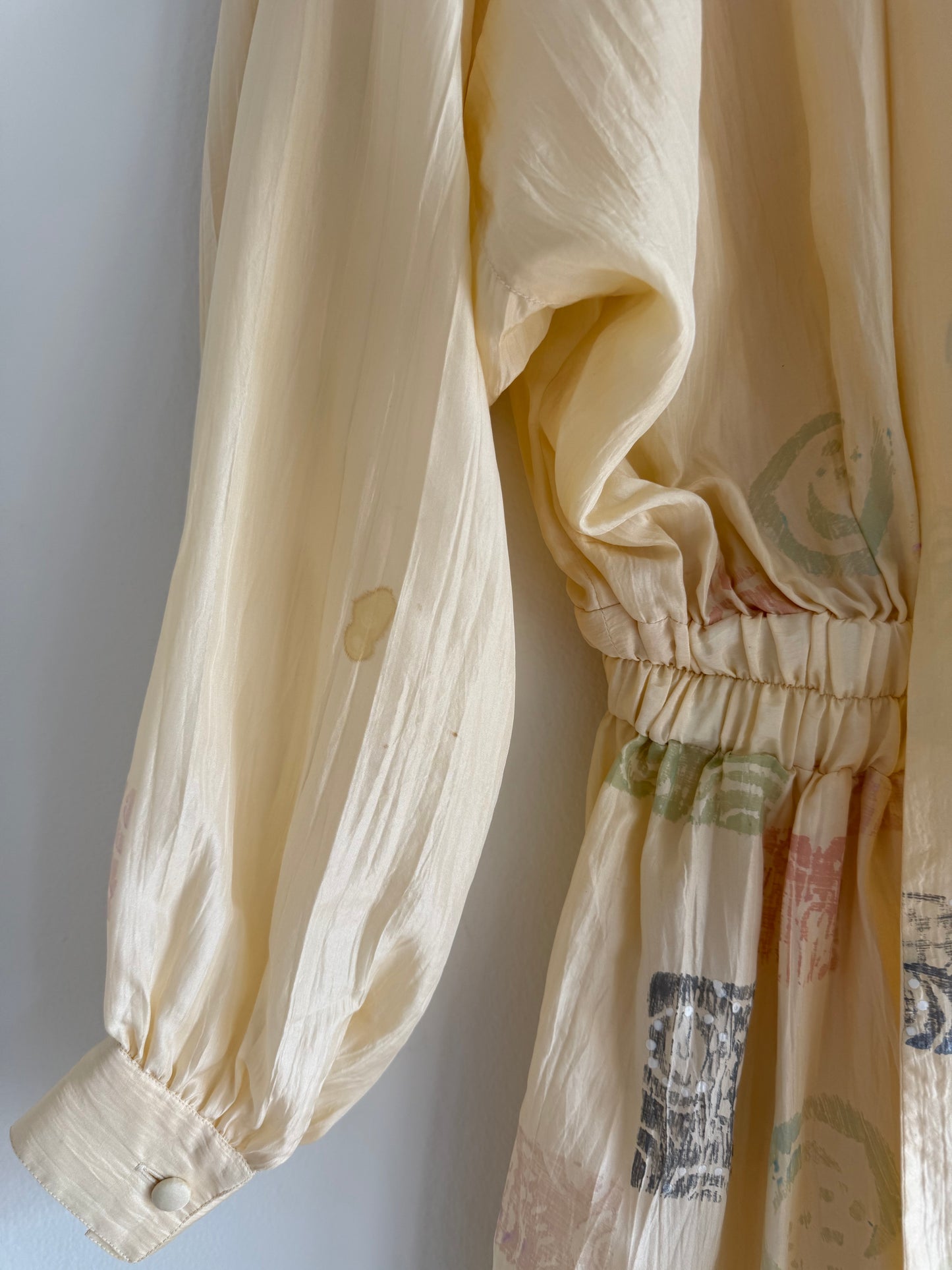 Vintage Block-Printed Butter Silk Jumpsuit