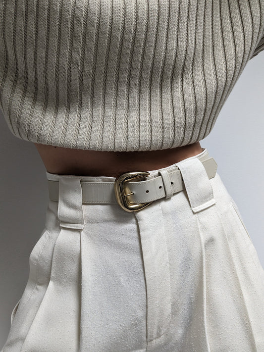 Vintage Ivory Smooth Leather Belt