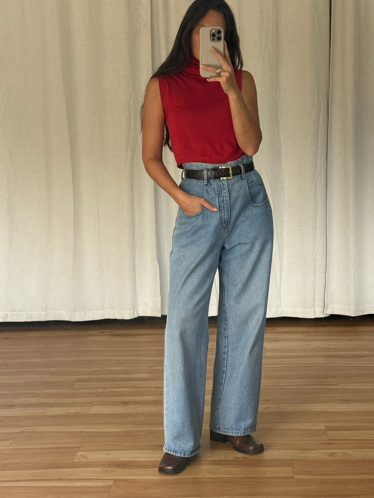 Vintage Chili Silk Cropped Turtleneck