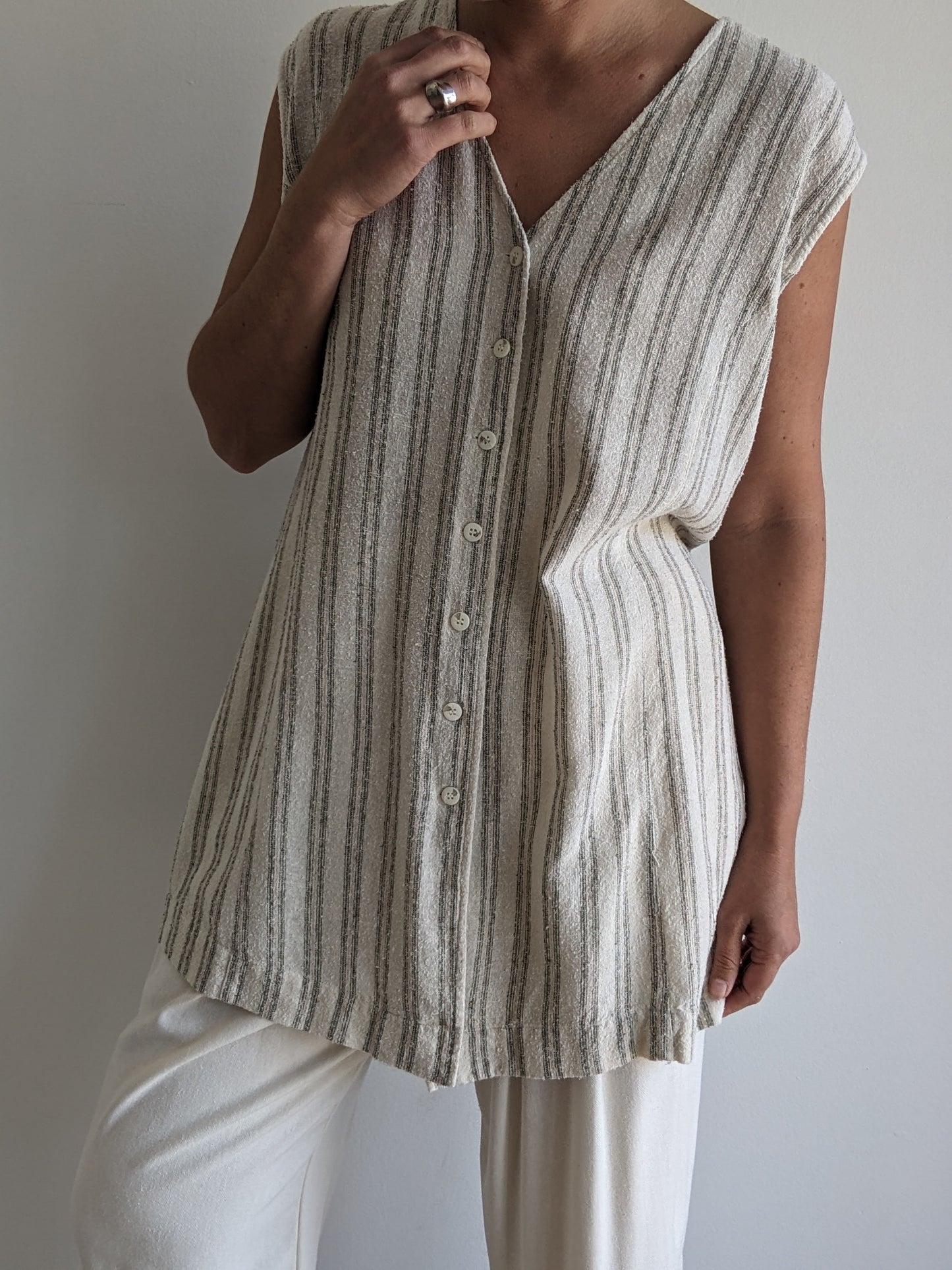 Vintage Striped Raw Silk Vest