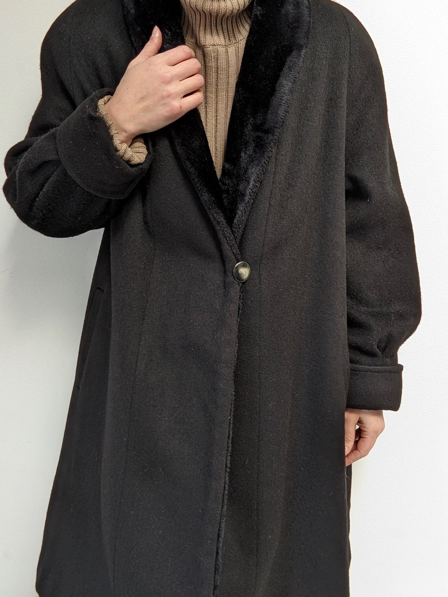 Vintage Onyx Wool & Faux Fur Coat