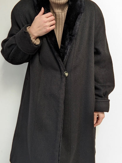 Vintage Onyx Wool & Faux Fur Coat