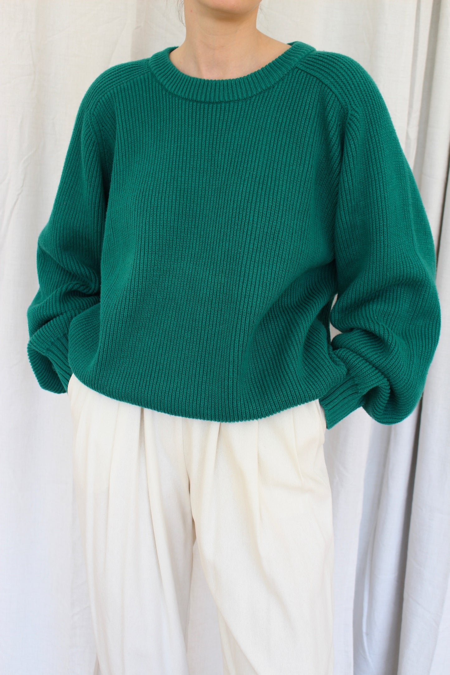 Vintage Evergreen Ribbed Cotton Sweater