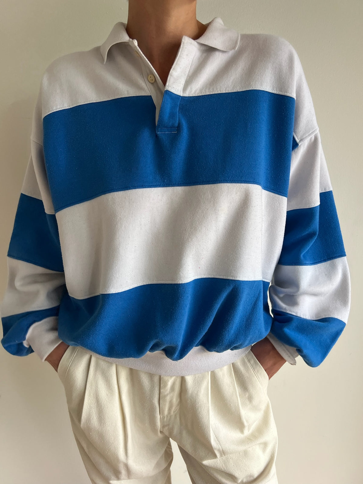 Vintage Blue & White Striped Henley