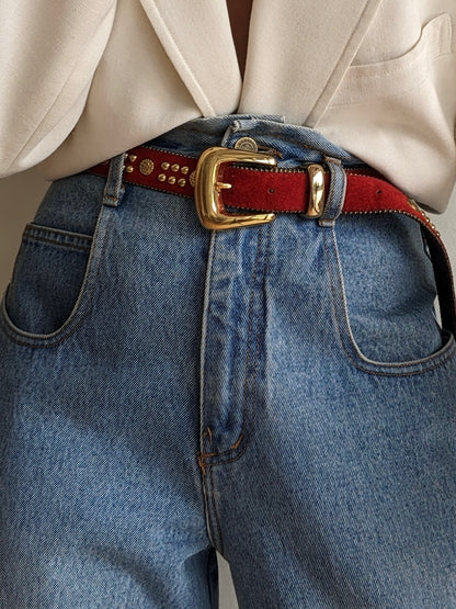 Vintage Studded Crimson Suede Belt