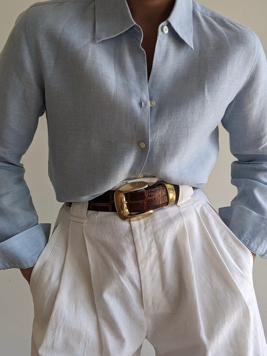 Vintage Powder Blue Linen Shirt