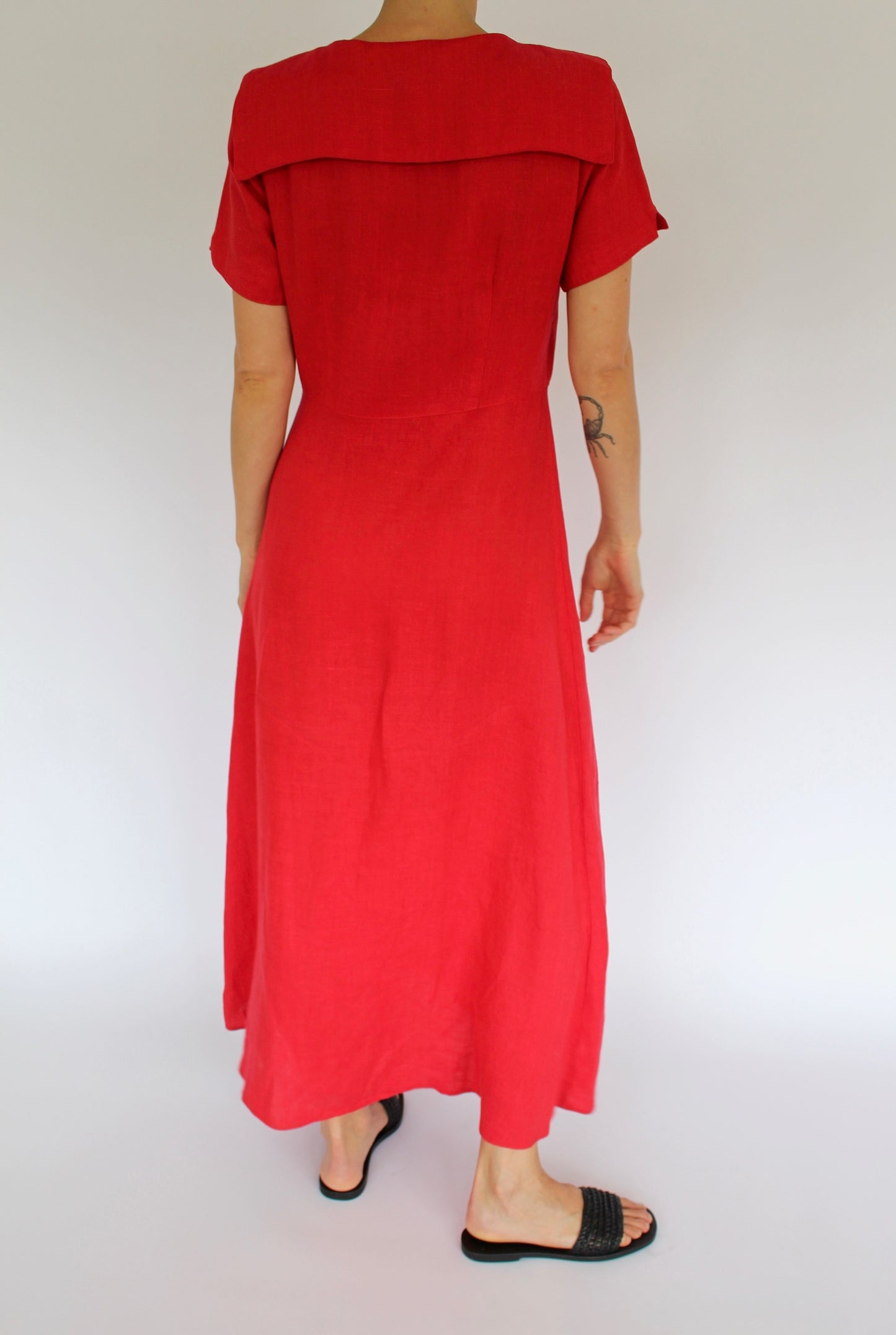 Vintage Cherry Red Linen Sailor Dress