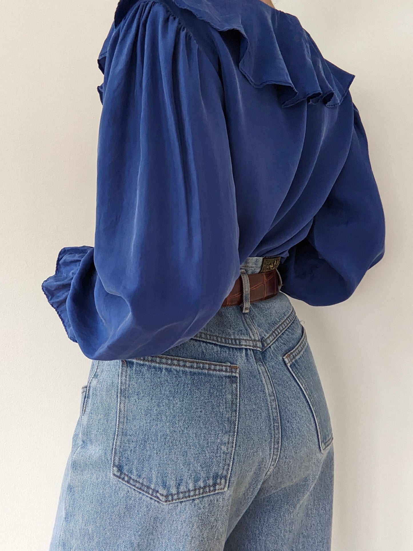 Vintage Azure Ruffled Silk Blouse