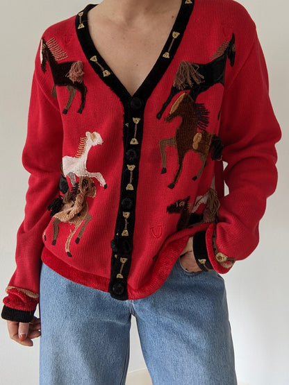 Incredible Vintage Horse Appliqué Cardigan