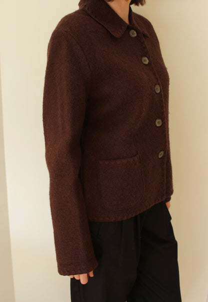 Vintage Chocolate Wool Bouclé Cardigan
