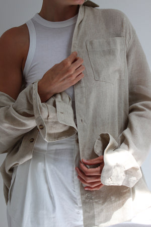 Na Nin Arlo Linen Rayon Button Up / Available in Oak