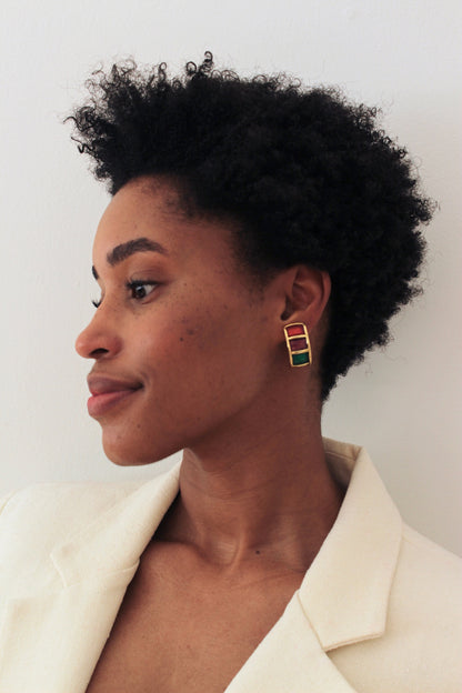 Fun Vintage Gold-Trimmed Multi Gem Earrings