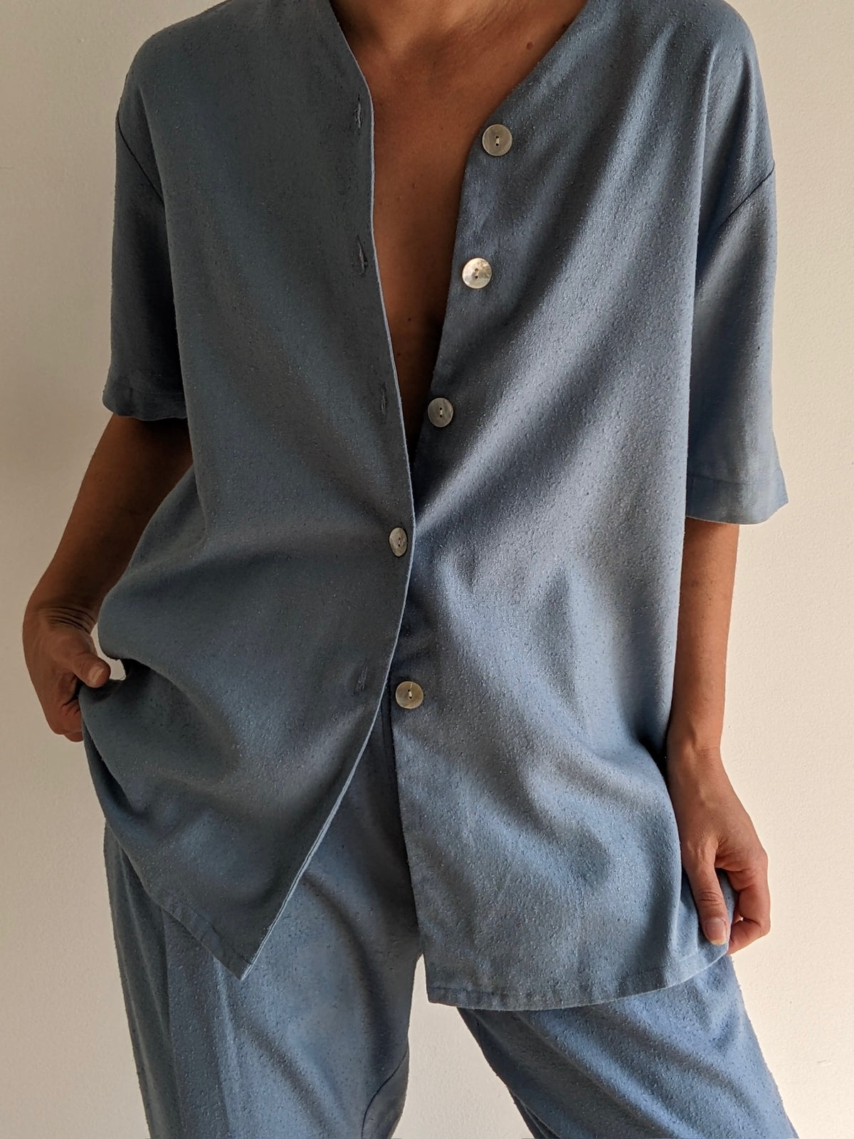 Vintage Sky Blue Raw Silk Pant Set