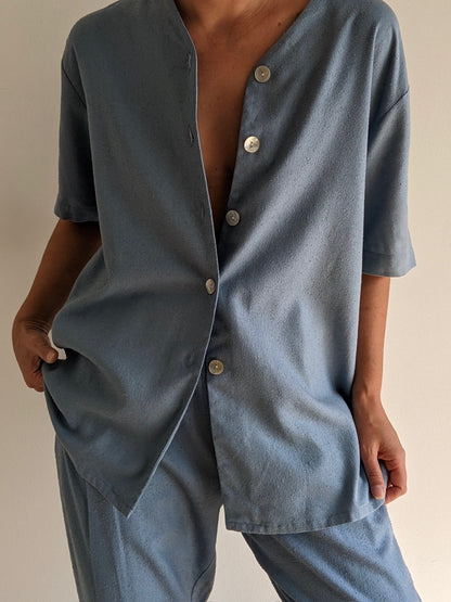 Vintage Sky Blue Raw Silk Pant Set