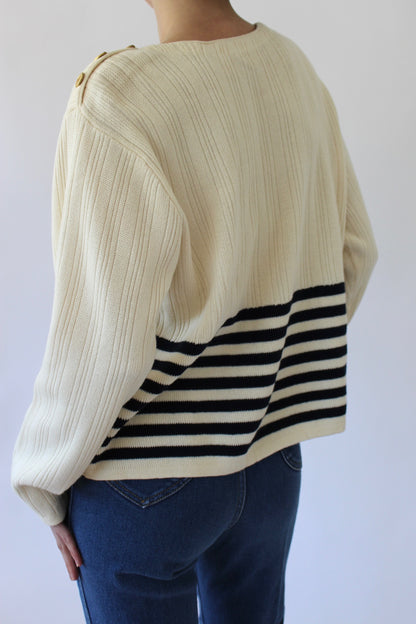 Vintage Cream & Navy Striped Knit