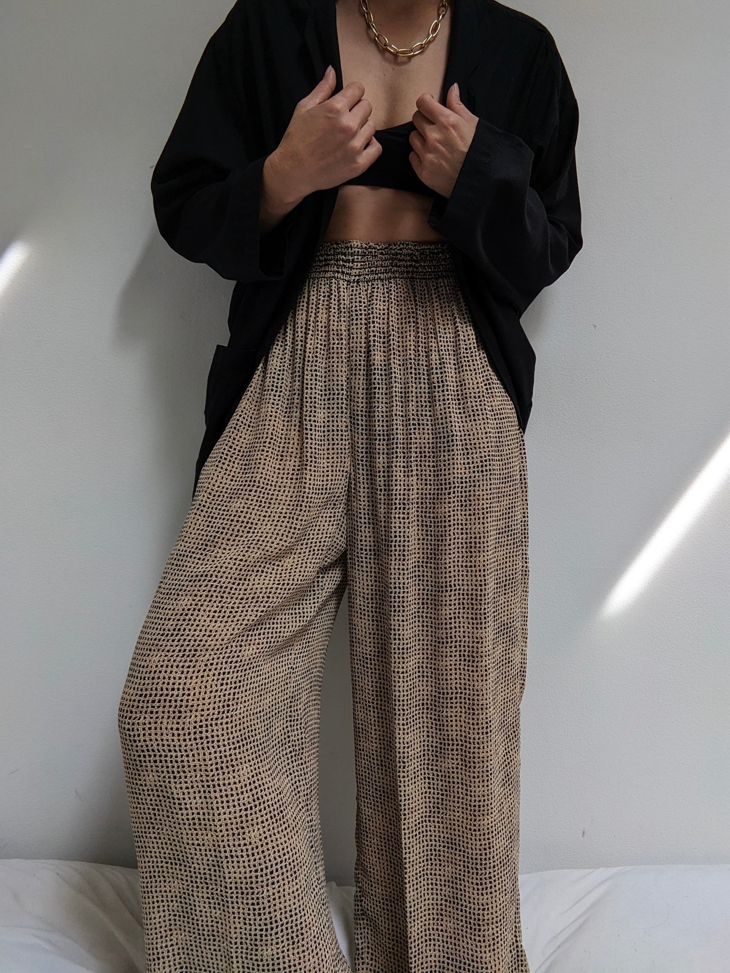 Vintage Sheer Printed Wide Leg Pants