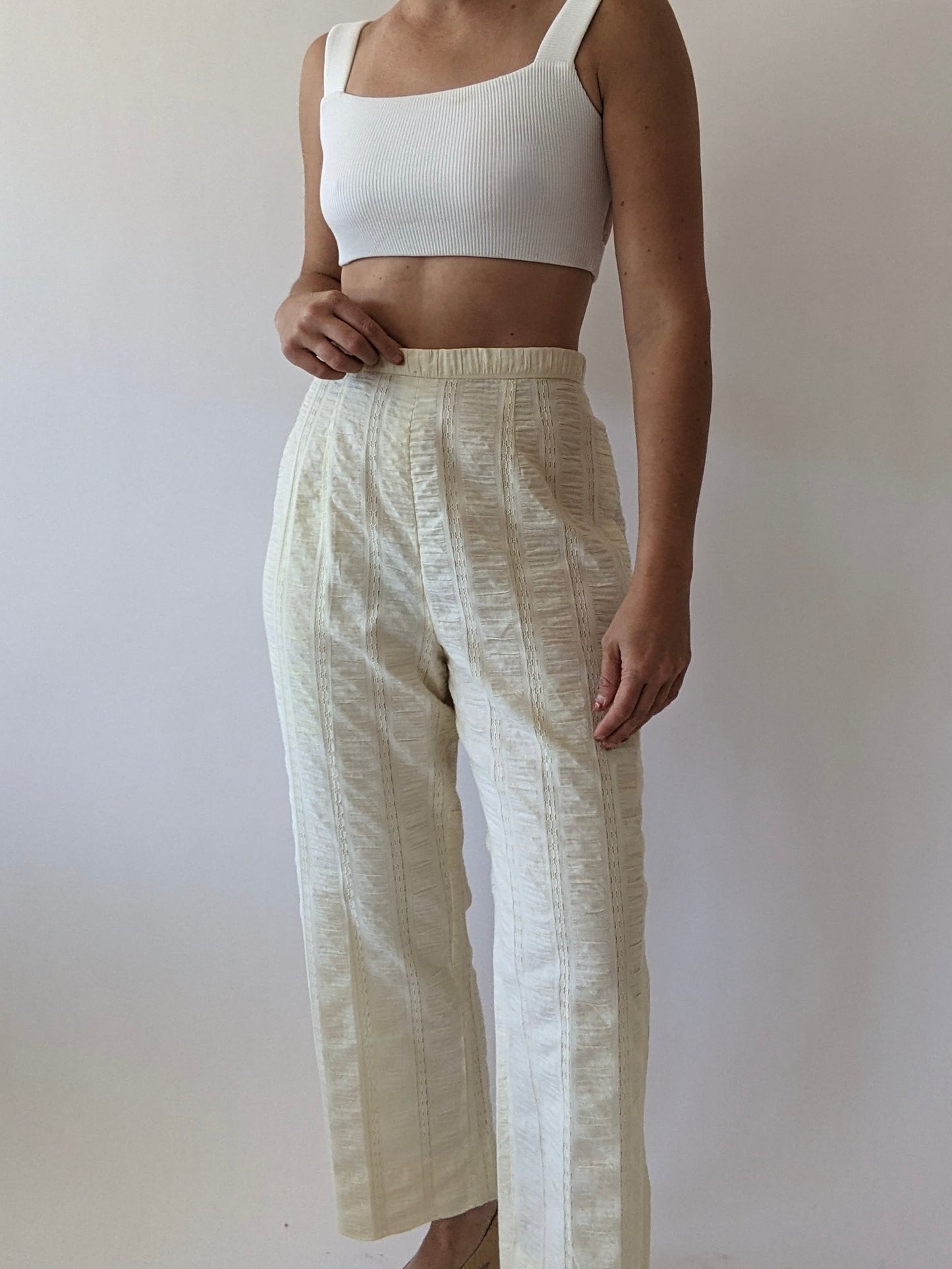 Vintage Buttercream Lace-Striped Summer Pant