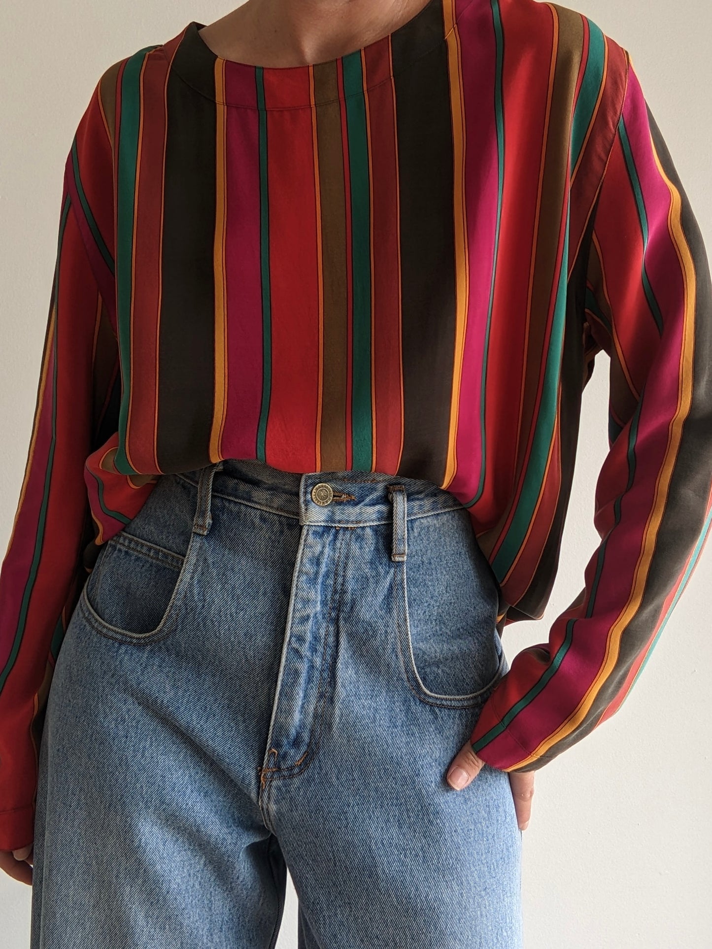 Bold Vintage Striped Silk Tunic