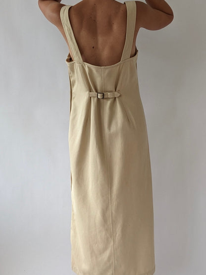 Rare Vintage Woven Cotton Snap Button Maxi Dress