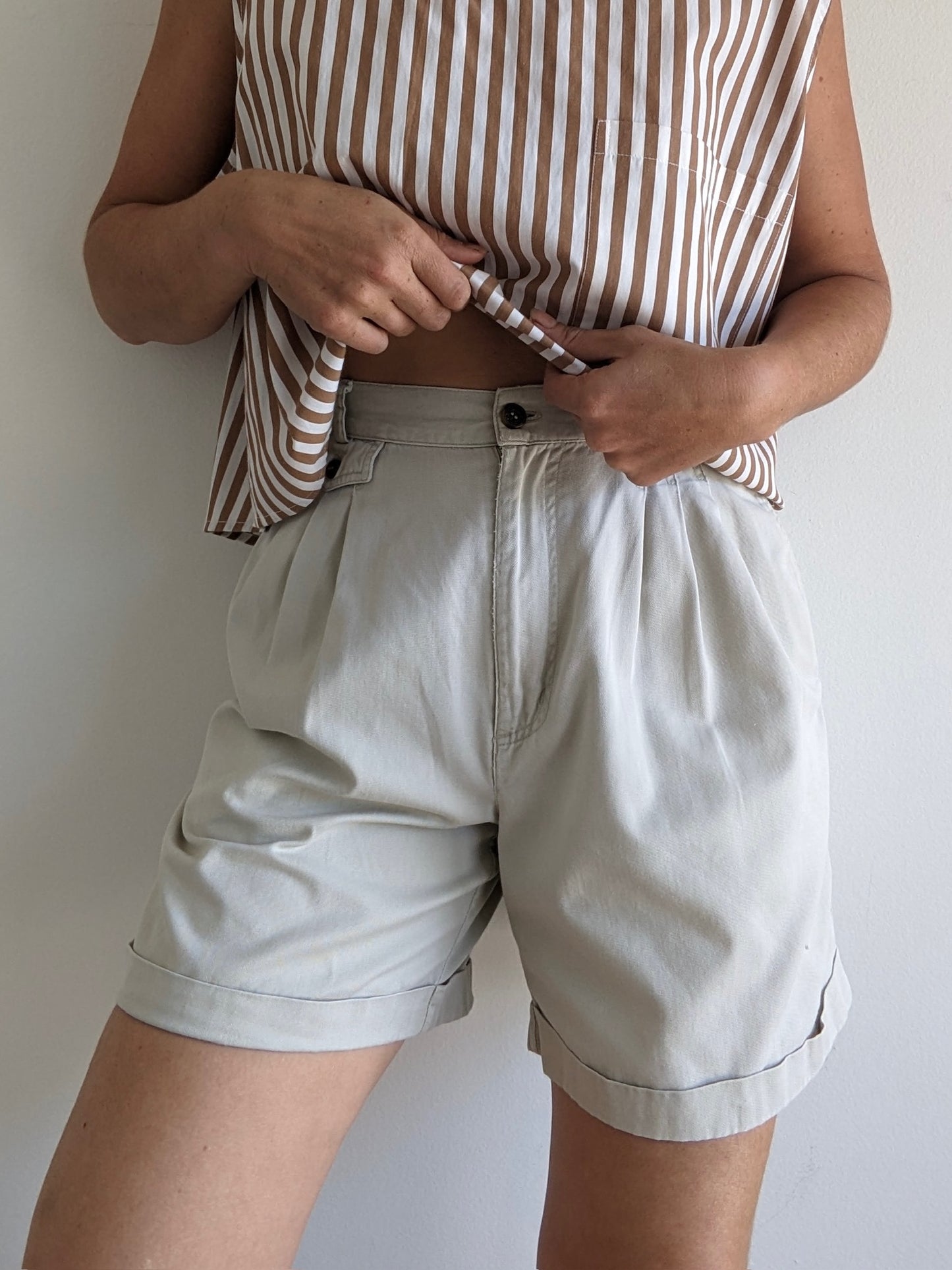 Vintage Pleated Cotton Twill Shorts