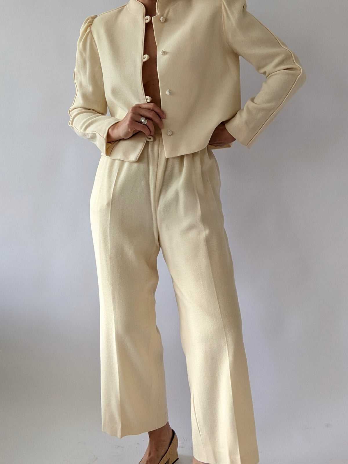 Vintage Buttercream Crepe Wool Pantsuit