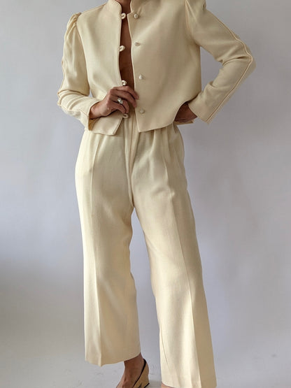 Vintage Buttercream Crepe Wool Pantsuit