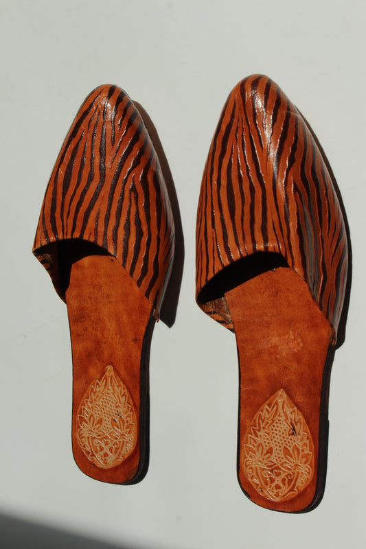 Lovely Vintage Zebra-Embossed Leather Slippers