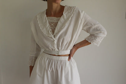 Stunning Antique Embroidered & Lace-Accent Crop