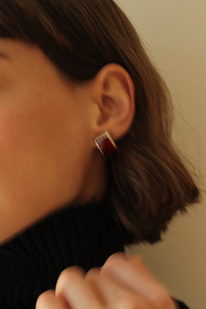 Vintage Modernist Red Jasper & Sterling Silver Bracelet & Earrings Set