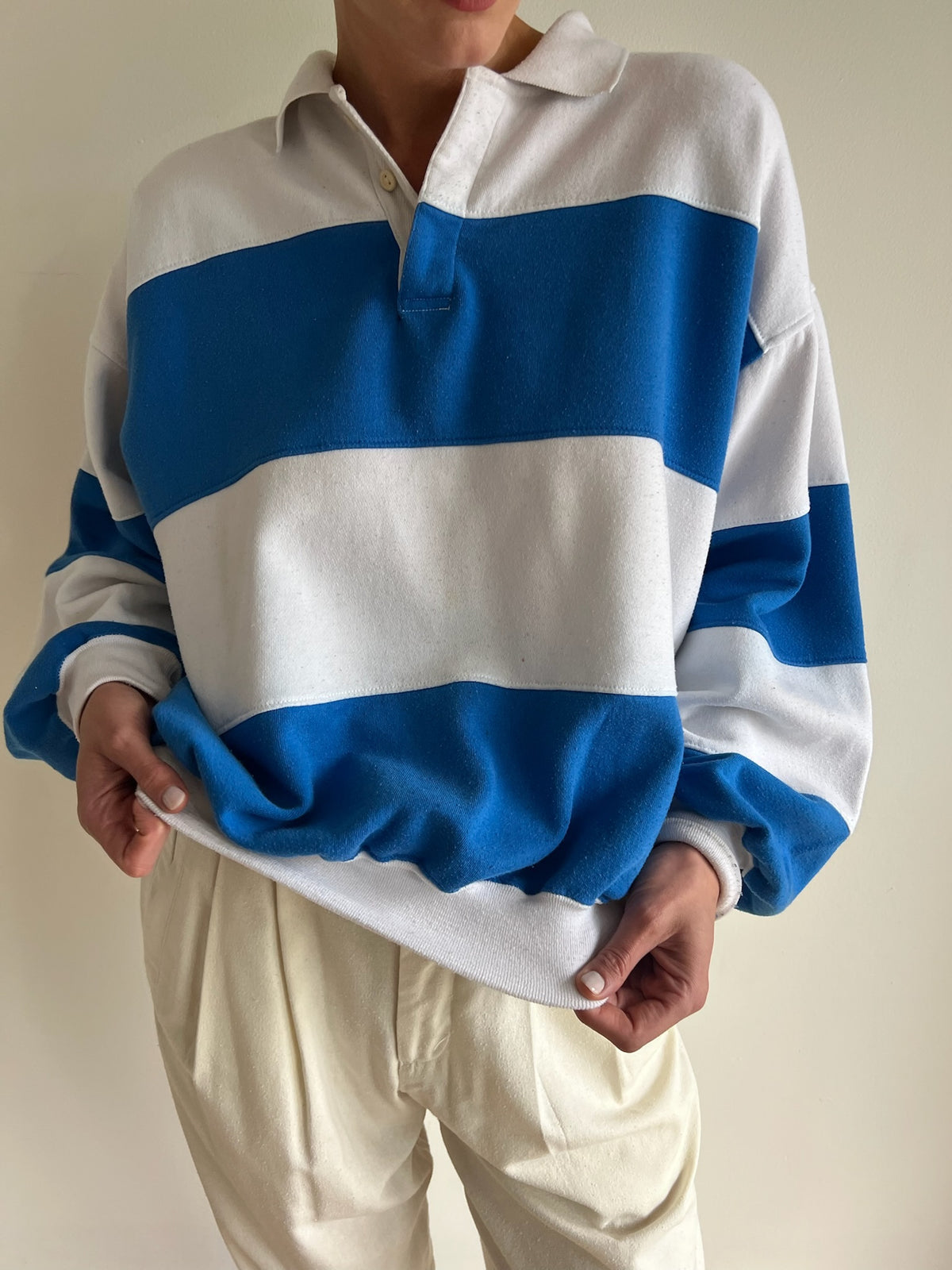 Vintage Blue & White Striped Henley